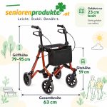 Maße Rollator Dietz TAiMA M: Griffhöhe 79–95 cm, Sitzhöhe 59 cm, Gesamtbreite 63 cm, gefaltet 23 cm breit