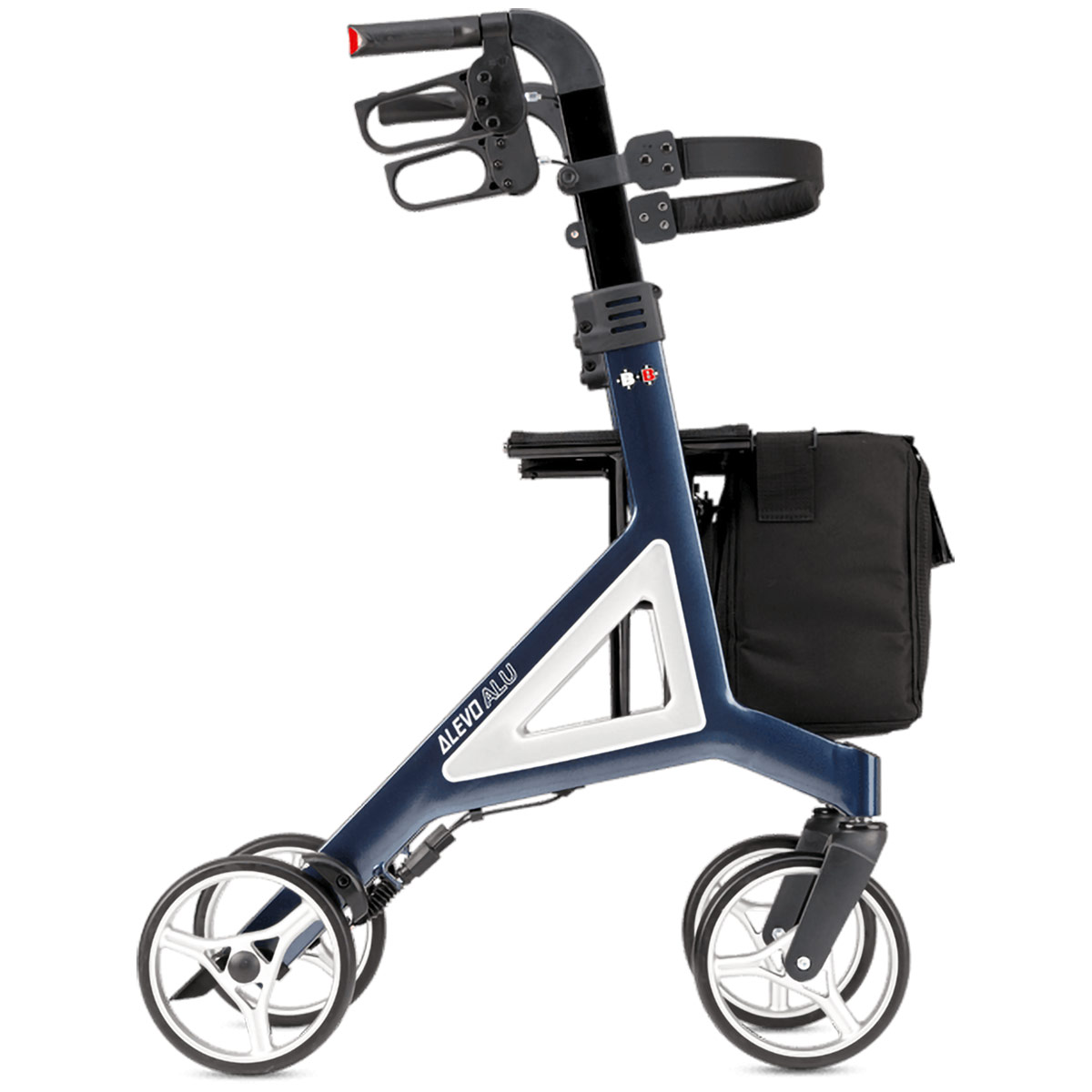 Rollator Alevo Alu in Nachtblau mit silberner Flanke, Seitenansicht
