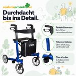 Details des Rollators Mobilex Panther Small: Feststellbremsen, Höhenverstellung ohne Werkzeug per Druckknopf, Stockhalter
