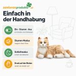 Infografik: Schalter Ein, Stumm, Aus, Stumm-Modus, Schlafmodus, Druck auf den Rücken weckt die Katze