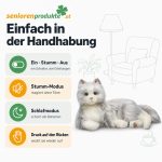Infografik: Schalter Ein, Stumm, Aus, Stumm-Modus, Schlafmodus, Druck auf den Rücken weckt die Katze