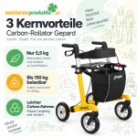 Carbon-Rollator Gepard: 3 Kernvorteile – nur 5,5 kg, bis 150 kg belastbar, leichter Carbon-Rahmen