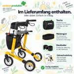 Lieferumfang Carbon-Rollator Gepard: Tasche, Rückengurt, Stockhalter und Gebrauchsanleitung – fertig montiert