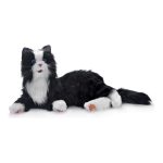 Schwarz-weiße Roboterkatze von Joy for All miaut