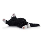 Joy-for-All-Katze schwarz-weiß rollt sich zum Bauchkraulen auf den Rücken