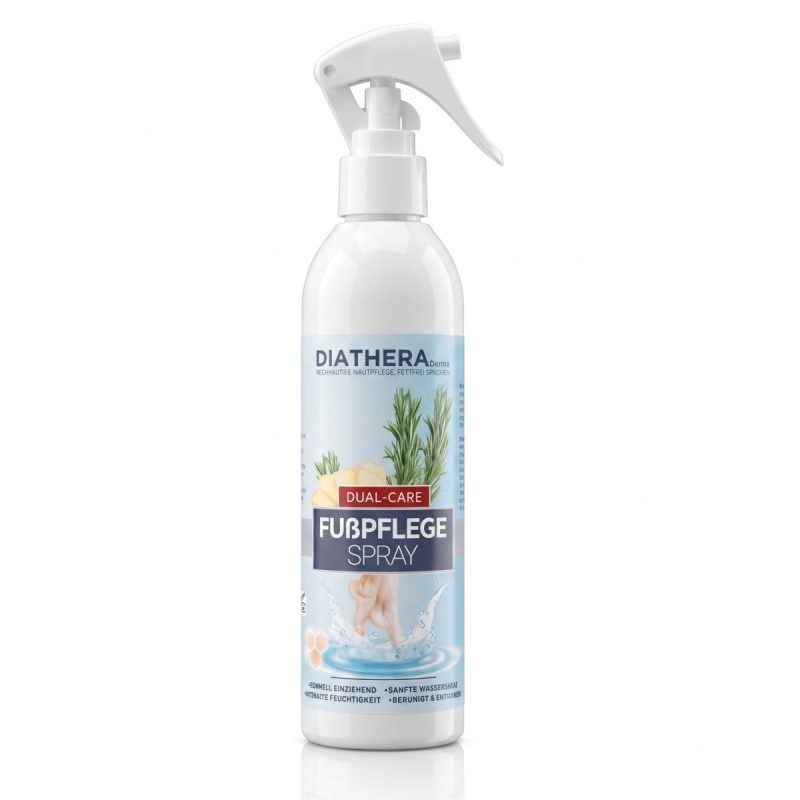 DIATHERA Derma Fußpflege-Spray 250 ml in der blauen Flasche, Duft Rosmarin & Ingwer, mit Sprühkopf