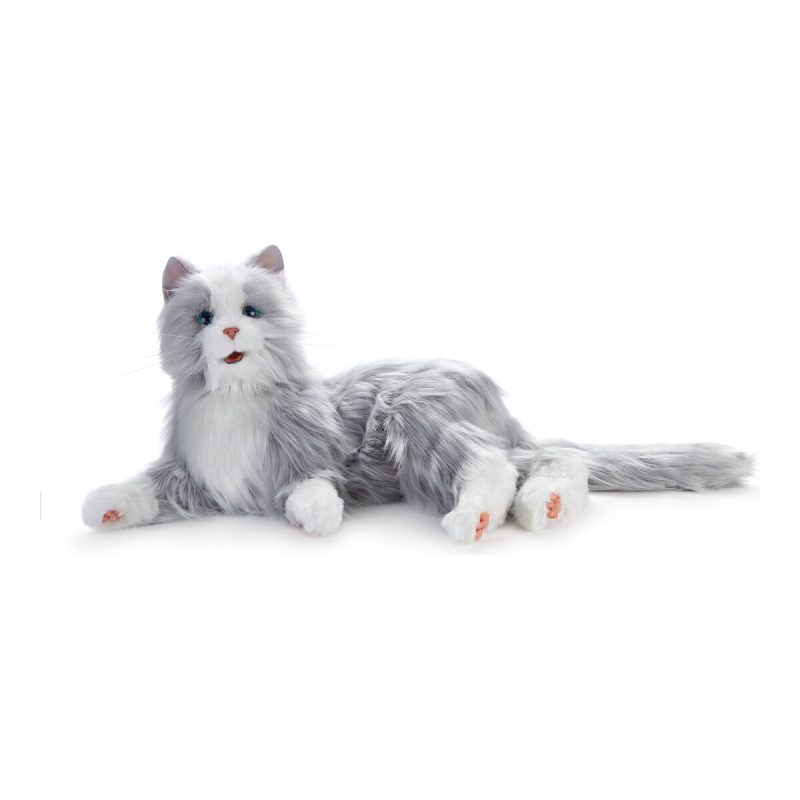 Grau-weiß Roboterkatze von Joy for All miaut